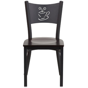 HERCULES Series Black Coffee Back Metal Restaurant Chair - Walnut Wood Seat -Front