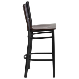 HERCULES Series Black Coffee Back Metal Restaurant Barstool - Walnut Wood Seat