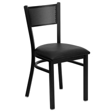 Load image into Gallery viewer, HERCULES Series Black Grid Back Metal Restaurant Chair - Black Vinyl Seat