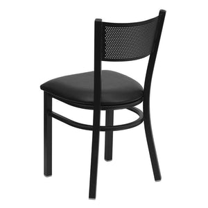 HERCULES Series Black Grid Back Metal Restaurant Chair - Black Vinyl Seat