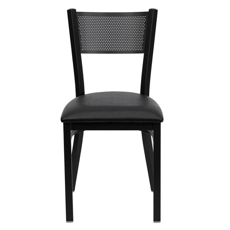 HERCULES Series Black Grid Back Metal Restaurant Chair - Black Vinyl Seat - Front