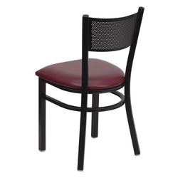 HERCULES Series Black Grid Back Metal Restaurant Chair - Burgundy Vinyl Seat - BAck