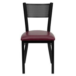 HERCULES Series Black Grid Back Metal Restaurant Chair - Burgundy Vinyl Seat - Front