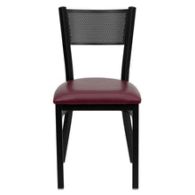 Load image into Gallery viewer, HERCULES Series Black Grid Back Metal Restaurant Chair - Burgundy Vinyl Seat