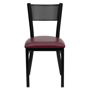 HERCULES Series Black Grid Back Metal Restaurant Chair - Burgundy Vinyl Seat