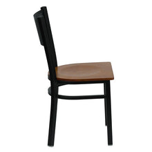 Load image into Gallery viewer, HERCULES Series Black Grid Back Metal Restaurant Chair - Cherry Wood Seat