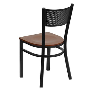 HERCULES Series Black Grid Back Metal Restaurant Chair - Cherry Wood Seat