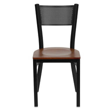 Load image into Gallery viewer, HERCULES Series Black Grid Back Metal Restaurant Chair - Cherry Wood Seat