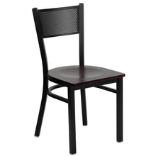 Load image into Gallery viewer, HERCULES Series Black Grid Back Metal Restaurant Chair - Mahogany Wood Seat