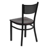HERCULES Series Black Grid Back Metal Restaurant Chair - Mahogany Wood Seat - Back