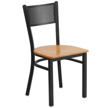 Load image into Gallery viewer, HERCULES Series Black Grid Back Metal Restaurant Chair - Natural Wood Seat