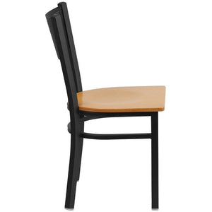 HERCULES Series Black Grid Back Metal Restaurant Chair - Natural Wood Seat -Side