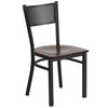 HERCULES Series Black Grid Back Metal Restaurant Chair - Walnut Wood Seat
