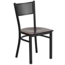 Load image into Gallery viewer, HERCULES Series Black Grid Back Metal Restaurant Chair - Walnut Wood Seat