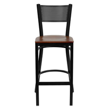 Load image into Gallery viewer, HERCULES Series Black Grid Back Metal Restaurant Barstool - Cherry Wood Seat