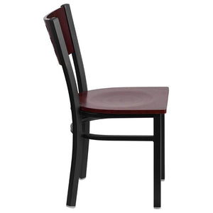 HERCULES Series Black Cutout Back Metal Restaurant Chair - Mahogany Wood Back & Seat - Side