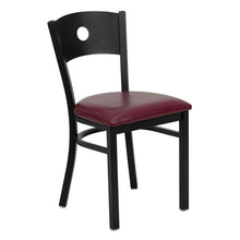Load image into Gallery viewer, HERCULES Series Black Circle Back Metal Restaurant Chair - Burgundy Vinyl Seat