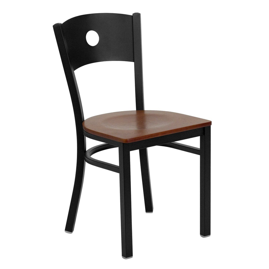 HERCULES Series Black Circle Back Metal Restaurant Chair - Cherry Wood Seat