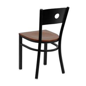 HERCULES Series Black Circle Back Metal Restaurant Chair - Cherry Wood Seat - Back