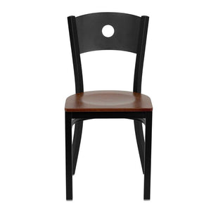 HERCULES Series Black Circle Back Metal Restaurant Chair - Cherry Wood Seat - Front