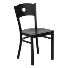 Load image into Gallery viewer, HERCULES Series Black Circle Back Metal Restaurant Chair - Mahogany Wood Seat