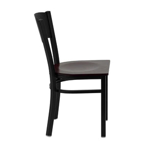 HERCULES Series Black Circle Back Metal Restaurant Chair - Mahogany Wood Seat