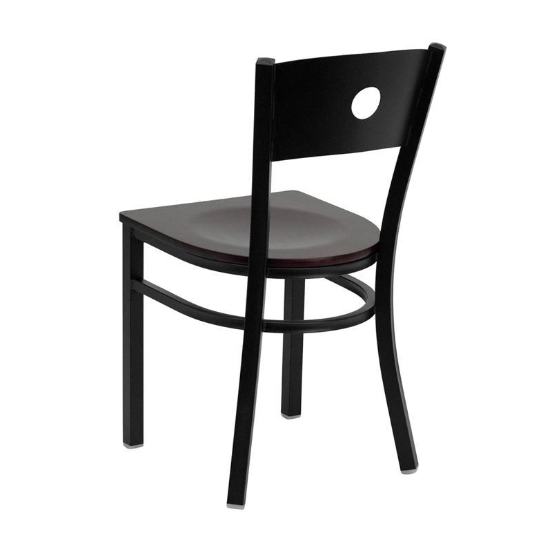 HERCULES Series Black Circle Back Metal Restaurant Chair - Mahogany Wood Seat - Back