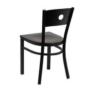 HERCULES Series Black Circle Back Metal Restaurant Chair - Mahogany Wood Seat