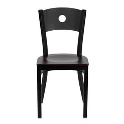 HERCULES Series Black Circle Back Metal Restaurant Chair - Mahogany Wood Seat - Front