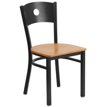 Load image into Gallery viewer, HERCULES Series Black Circle Back Metal Restaurant Chair - Natural Wood Seat