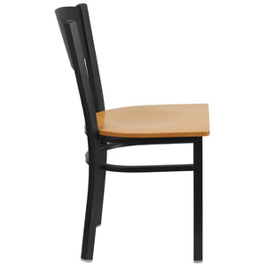 HERCULES Series Black Circle Back Metal Restaurant Chair - Natural Wood Seat