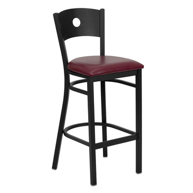 HERCULES Series Black Circle Back Metal Restaurant Barstool - Burgundy Vinyl Seat