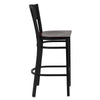 HERCULES Series Black Circle Back Metal Restaurant Barstool - Mahogany Wood Seat