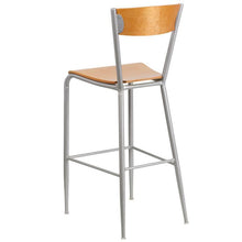 Load image into Gallery viewer, Invincible Series Silver Metal Restaurant Barstool - Natural Wood Back &amp; Seat