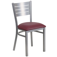 Load image into Gallery viewer, HERCULES Series Silver Slat Back Metal Restaurant Chair - Burgundy Vinyl Seat
