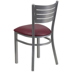 HERCULES Series Silver Slat Back Metal Restaurant Chair - Burgundy Vinyl Seat - Back