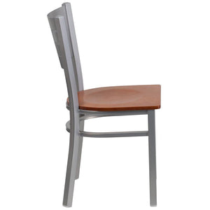 HERCULES Series Silver Slat Back Metal Restaurant Chair - Cherry Wood Seat - Side