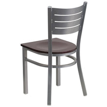 Load image into Gallery viewer, HERCULES Series Silver Slat Back Metal Restaurant Chair - Mahogany Wood Seat