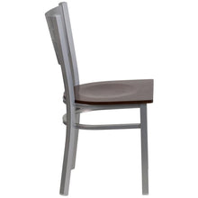 Load image into Gallery viewer, HERCULES Series Silver Slat Back Metal Restaurant Chair - Walnut Wood Seat