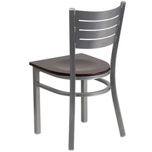 Load image into Gallery viewer, HERCULES Series Silver Slat Back Metal Restaurant Chair - Walnut Wood Seat