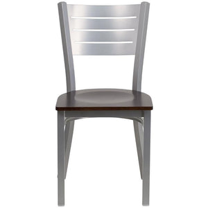 HERCULES Series Silver Slat Back Metal Restaurant Chair - Walnut Wood Seat