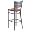 HERCULES Series Silver Slat Back Metal Restaurant Barstool - Cherry Wood Seat - Back
