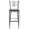 HERCULES Series Silver Slat Back Metal Restaurant Barstool - Cherry Wood Seat - Front