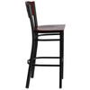 HERCULES Series Black 4 Square Back Metal Restaurant Barstool - Mahogany Wood Back & Seat - Side