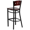 HERCULES Series Black 4 Square Back Metal Restaurant Barstool - Mahogany Wood Back & Seat - Back