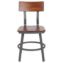 Load image into Gallery viewer, Flint Series Rustic Walnut Restaurant Chair with Wood Seat &amp; Back and Gray Powder Coat Frame