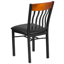 Load image into Gallery viewer, Eclipse Series Vertical Back Black Metal and Cherry Wood Restaurant Chair with Black Vinyl Seat