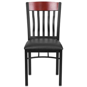 Eclipse Series Vertical Back Black Metal and Mahogany Wood Restaurant Chair with Black Vinyl Seat