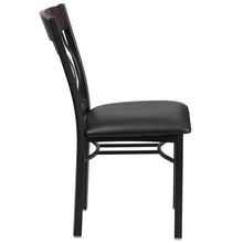 Load image into Gallery viewer, Eclipse Series Vertical Back Black Metal and Walnut Wood Restaurant Chair with Black Vinyl Seat
