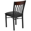 Eclipse Series Vertical Back Black Metal and Walnut Wood Restaurant Chair with Black Vinyl Seat
